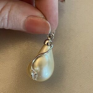 Teardrop Shaped Pearl Pendant with Crystal